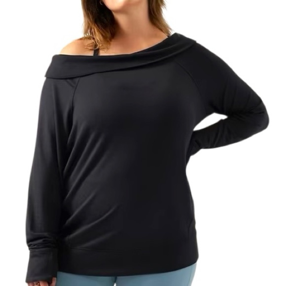 Athleta Black Off-Shoulder Long Sleeve Top
